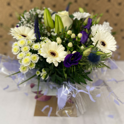 Scottish - Handtied in a box in purples and whites